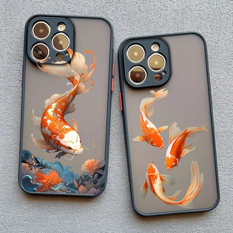 Koi Fish Carpa Onda di mare Cassa del telefono per iPhone 13 14 11 12 16 Pro Max 15 14 Plus 13 12 Mini X XR XS 7 8 Plus SE 2020 Coperture posteriori