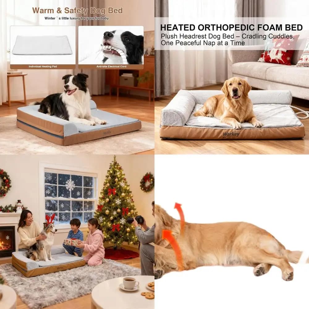 Letto riscaldato per cani di grandi dimensioni, divano impermeabile in memory foam con cuscino riscaldante - 35x27,95x6,3