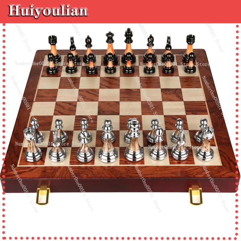 Luxury Chess Set Solid Wood Folding Board Imitation Jade Pieces Retro European Style Gift Box