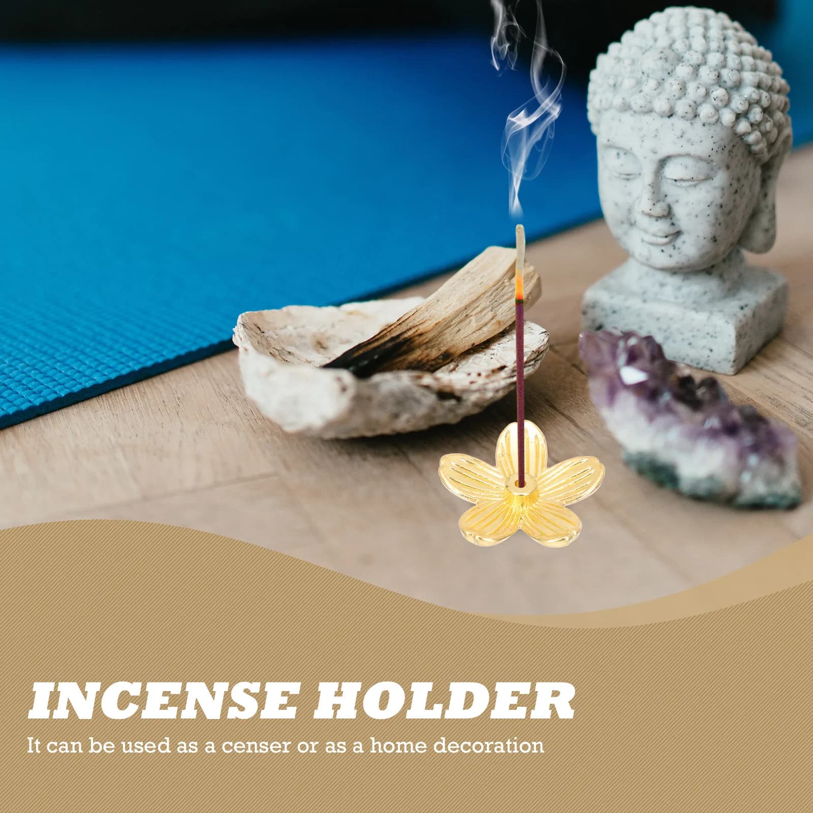 Mini porta incenso in rame da 4 pezzi, design a forma di fiore di ciliegio, incensiere per bastoncini di incenso, stabile, antiscivolo, decorazione da tavolo, casa, ufficio