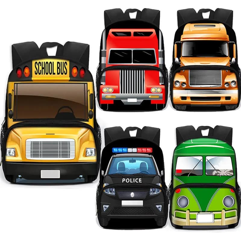 Backpack with school bus print for cartoon police cars for teenagers excavator truck kids Daypack bags for kindergarten student book bag