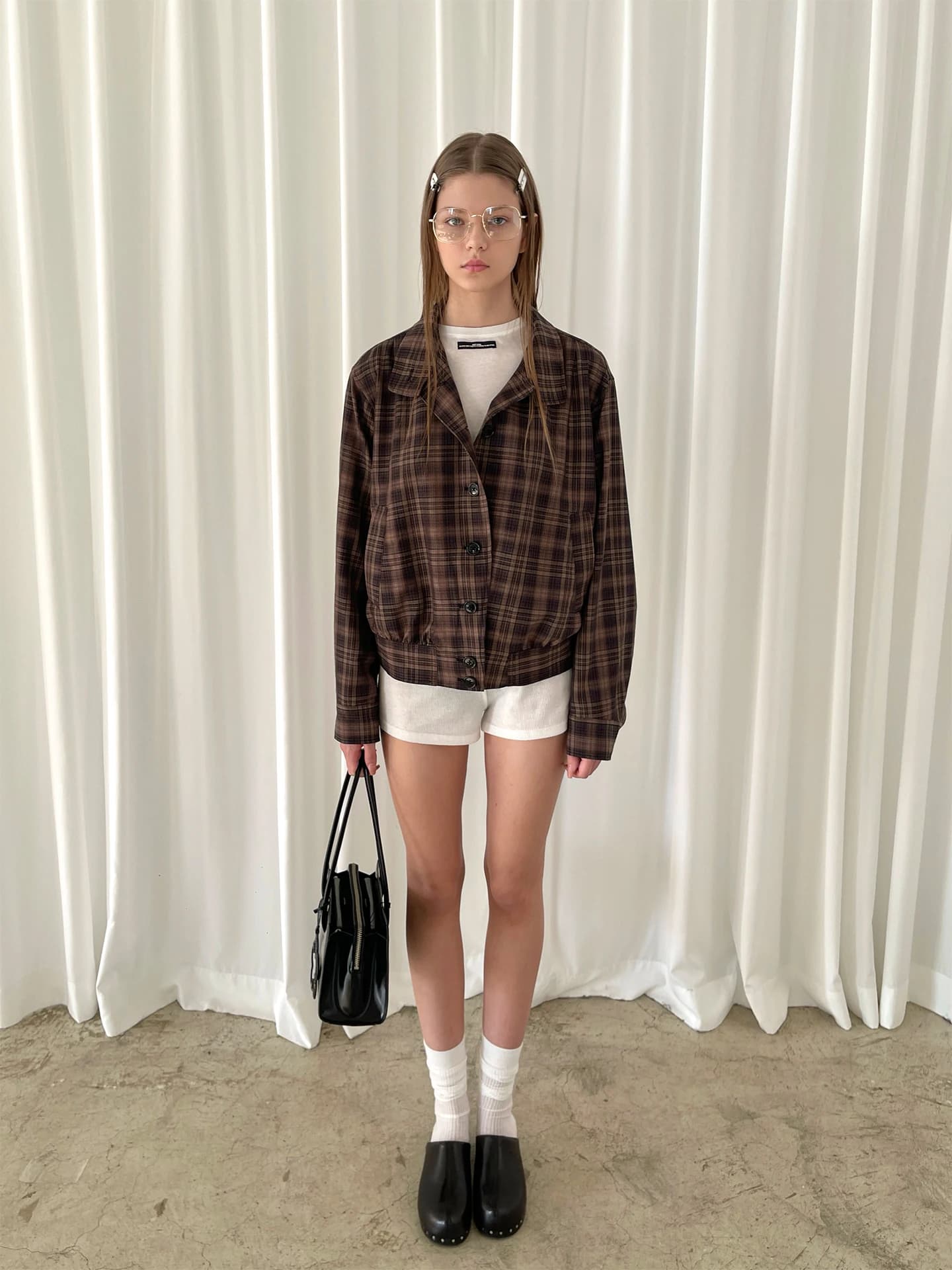Giacca a Quadri Color Caramello con Colletto Rialzato per Donne, Stile Casual, Cappotto Corto con Chiusura a Bottoni, Maniche Lunghe, in Fibra di Poliestere, Abbigliamento Invernale
