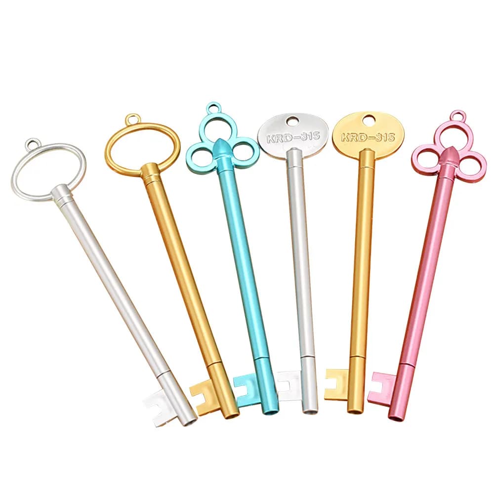 Set di 12 Penne Gel a Forma di Chiave, Punta Fine 0.5mm, Design in Metallo Dorato, Comode per Scrivere, Set di Cancelleria per Ufficio, Studenti, Regalo di Compleanno