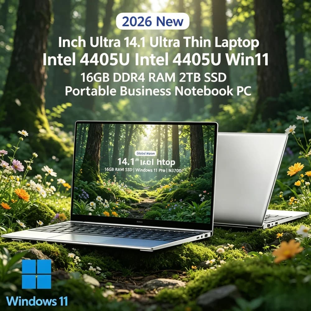 Nuovo Laptop Ultra Sottile da 14.1 Pollici 2026, Intel 4405U, Win11, 16GB RAM DDR4, 2TB SSD, Notebook Portatile per Business