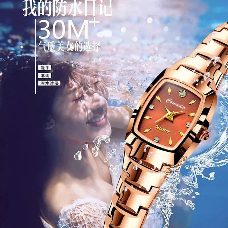 Women's Elegant Waterproof Quartz Watch Classic Luxury Rose Gold Wrist Watch With Tungsten Stainless Steel Strap
