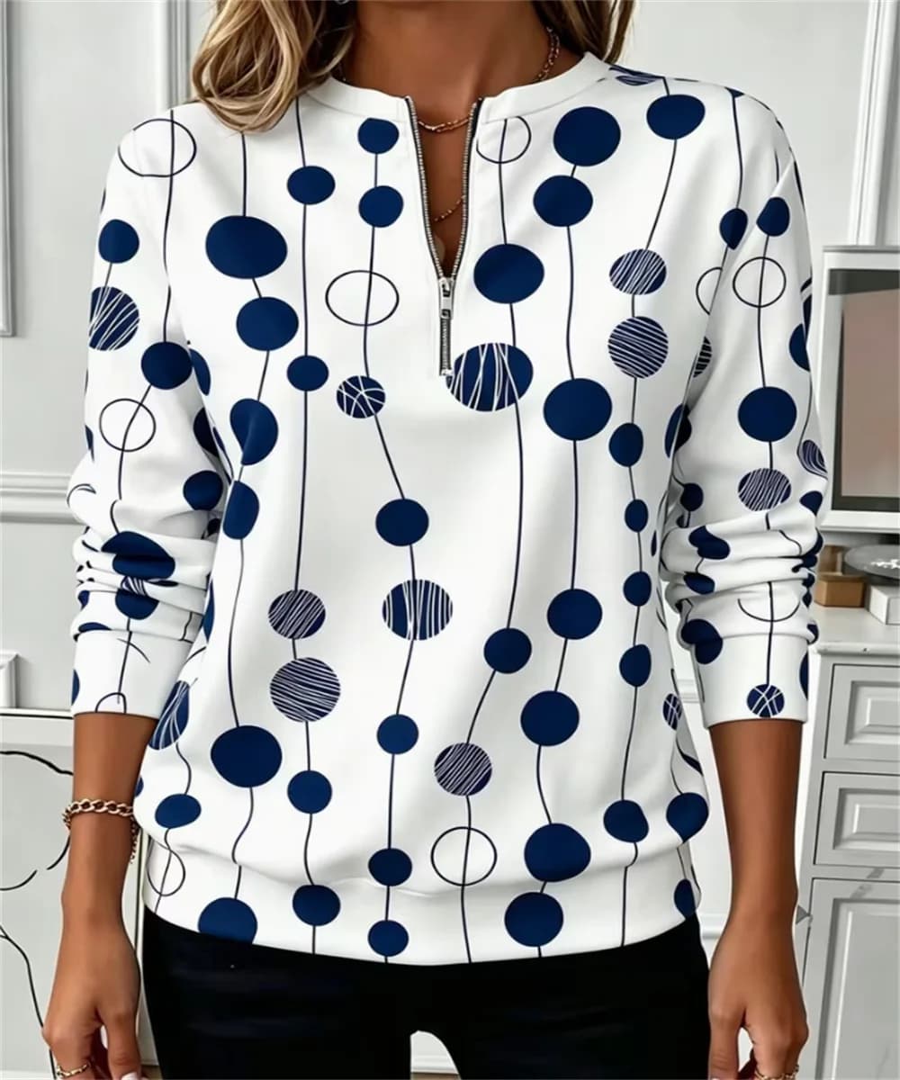 2026 Spring and Autumn Women's New Line Series Dot Printed Long Sleeve Hoodie, Simple Commuting and Leisure Style Top