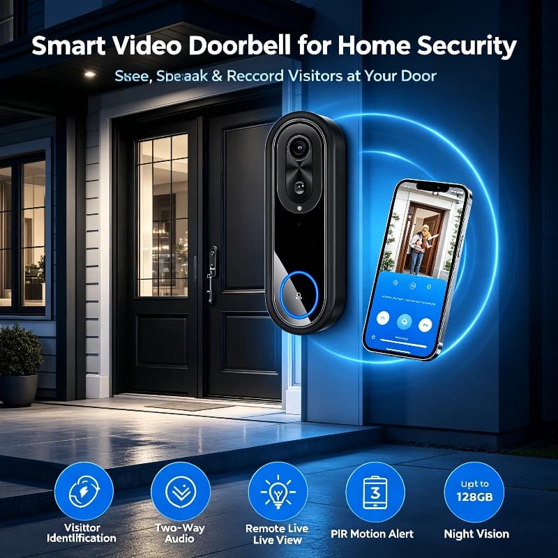Campanello Video WiFi 5G 2.4G 1080P Wireless con App Tuya, Videocitofono Intelligente Impermeabile IP65 con Batteria da 7000mAh