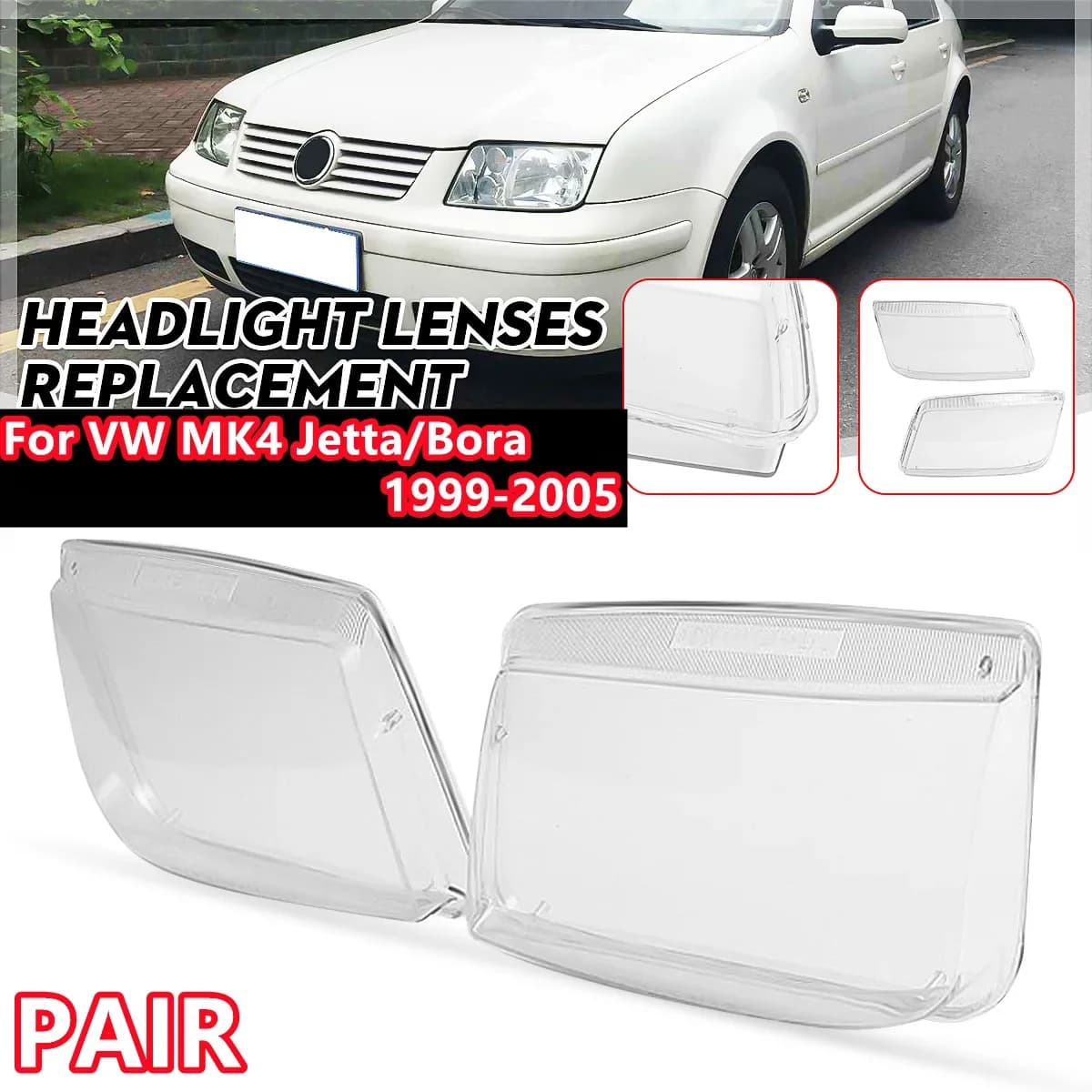 Coppia Faro Copriobiettivo Per VW MK4 Jetta Bora 1999-2004 Paralume Faro Coperture Faro Anteriore Borsette Copertura 1J 5941017 AH