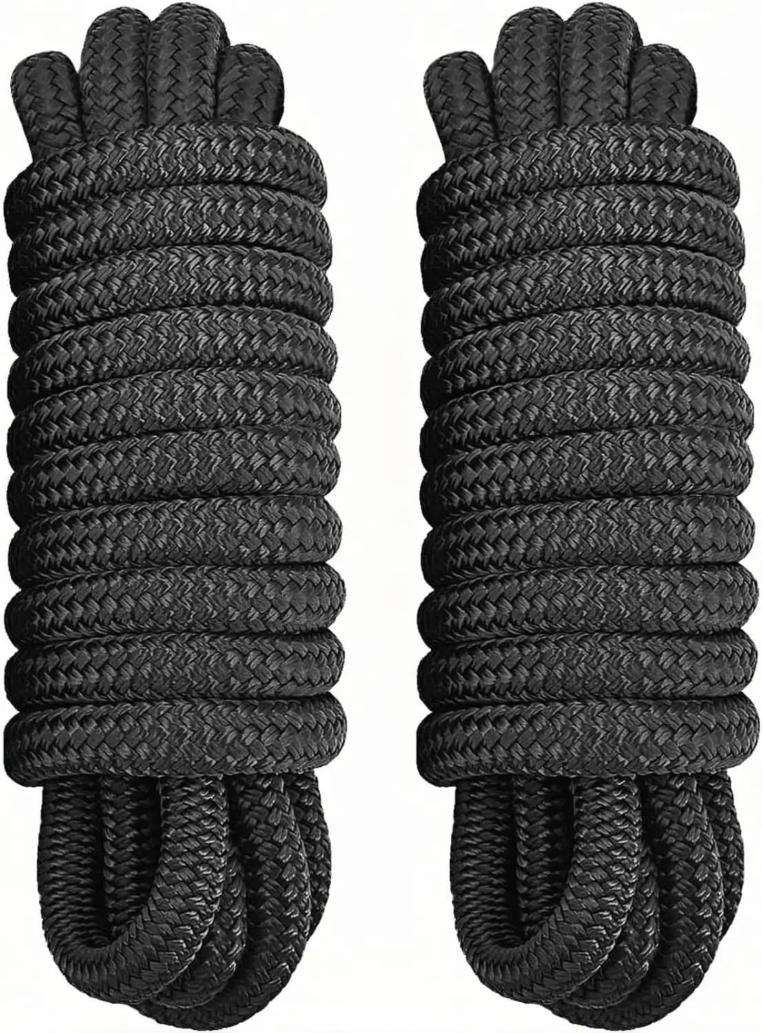 Confezione da 2 Corde Nautiche in Nylon da 1/2" x 20' con Anello da 12" per Ormeggio e Ancoraggio, Doppia Treccia, Alta Resistenza, Facile da Maneggiare