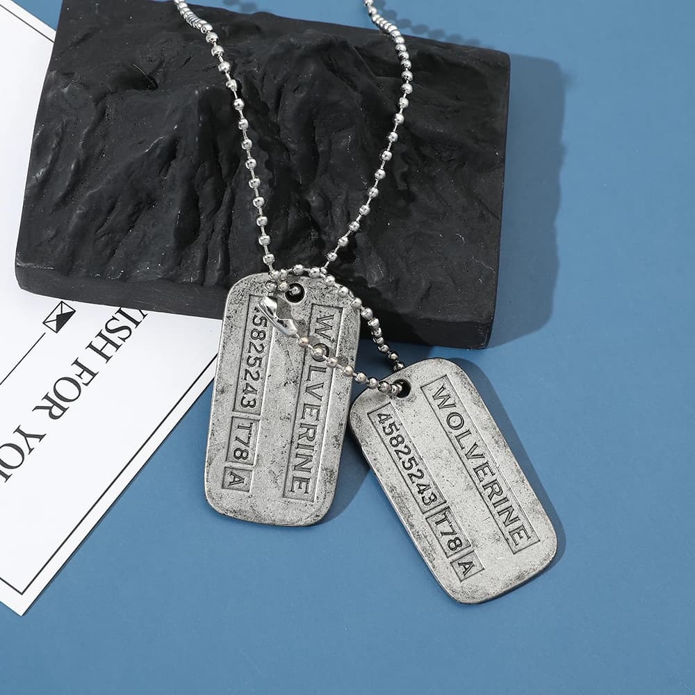 X-Men Wolverine Military Card Necklace - Fashion Cool Superhero Cosplay Pendant Accessory for Movie Fans