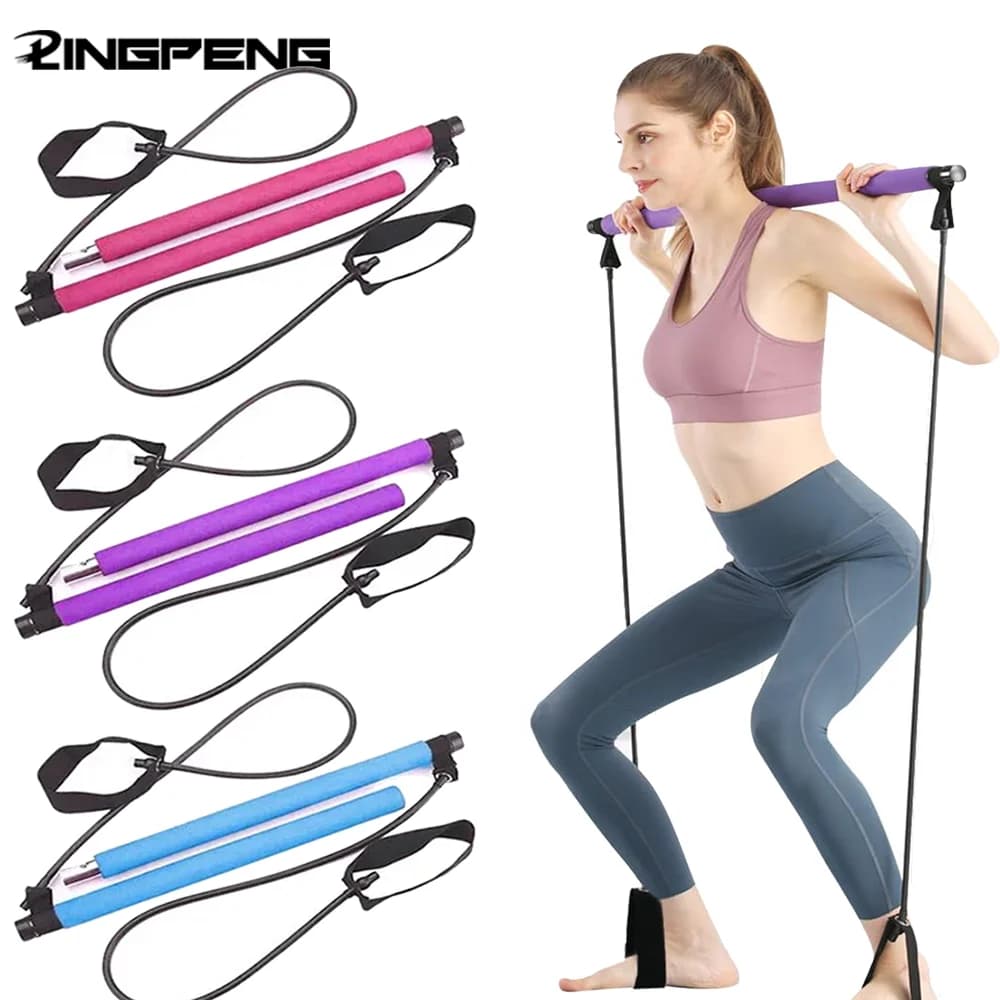 Multifunctional Pilates Bar Combination Fitness Bar Yoga Chest Expansion Tension Rope Back Trainer Elastic Rope Stretching Belt