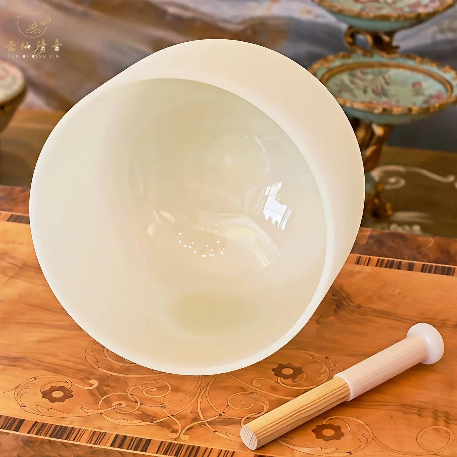 YUNQIQINGYIN CrystalSoul 432Hz Raw Ore Yellow Frosted Alchemy Clear Quartz Crystal Singing Bowl Sound Healing Instrument for Yoga Meditation Chakra Balancing & Sound Bath Therapy