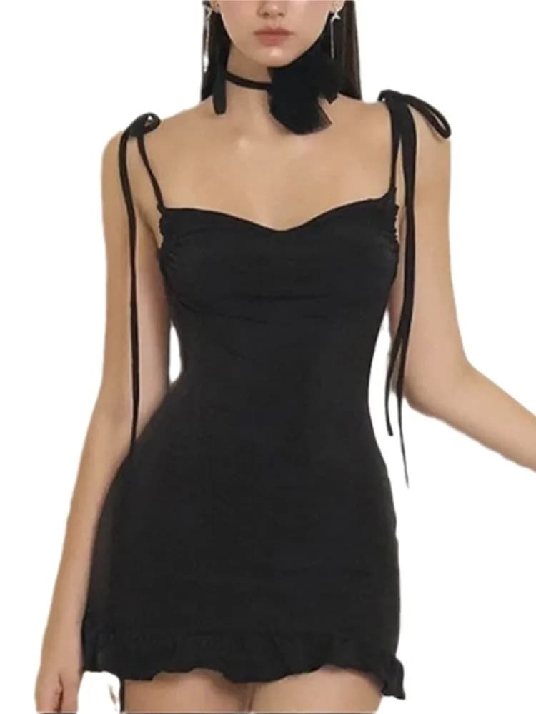 Y2K Sexy Backless Lace-up Hot Girl Zaino sexy Hip Abito corto Abito estivo da donna con bretelle Abiti Para Mujer Ropa Mujer