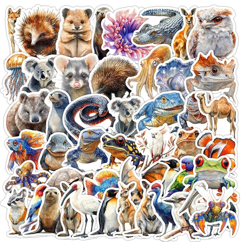 50 pcs animated australian kangaroo koala graffiti decorative stickers diy guitar bike helmet laptop decals waterproof toys for kids