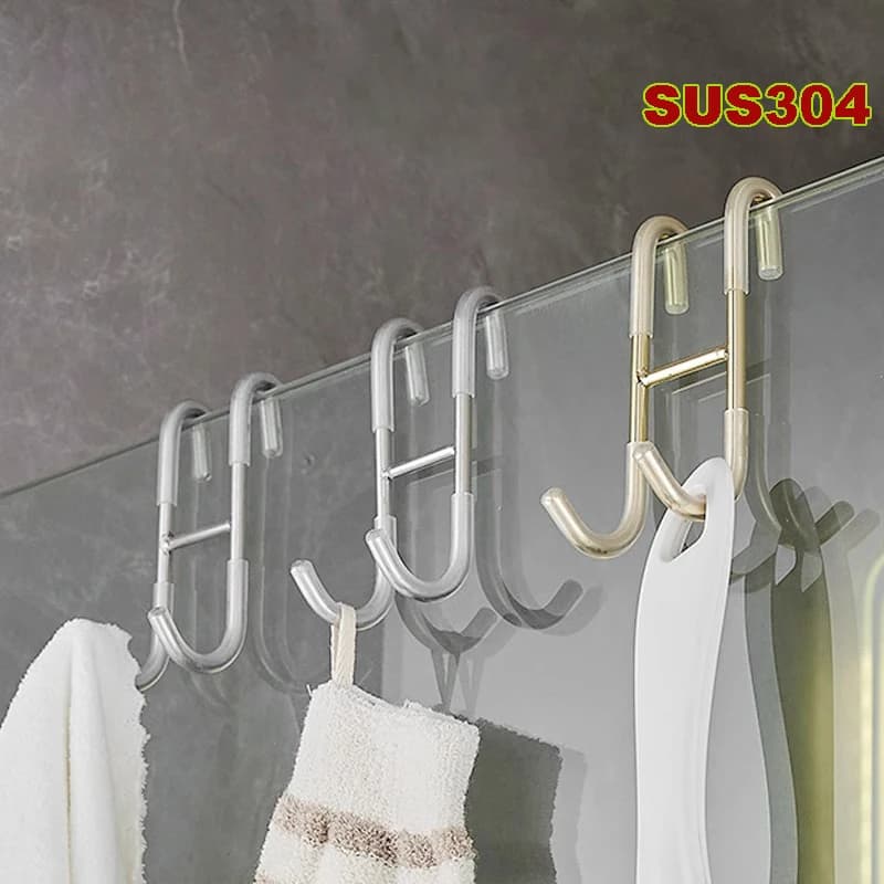 Gancio in acciaio inossidabile 304 Punzonatura gratuita Gancio per porta della doccia del bagno su porta in vetro Porta dell'armadio da cucina Tipo posteriore Gancio di stoccaggio