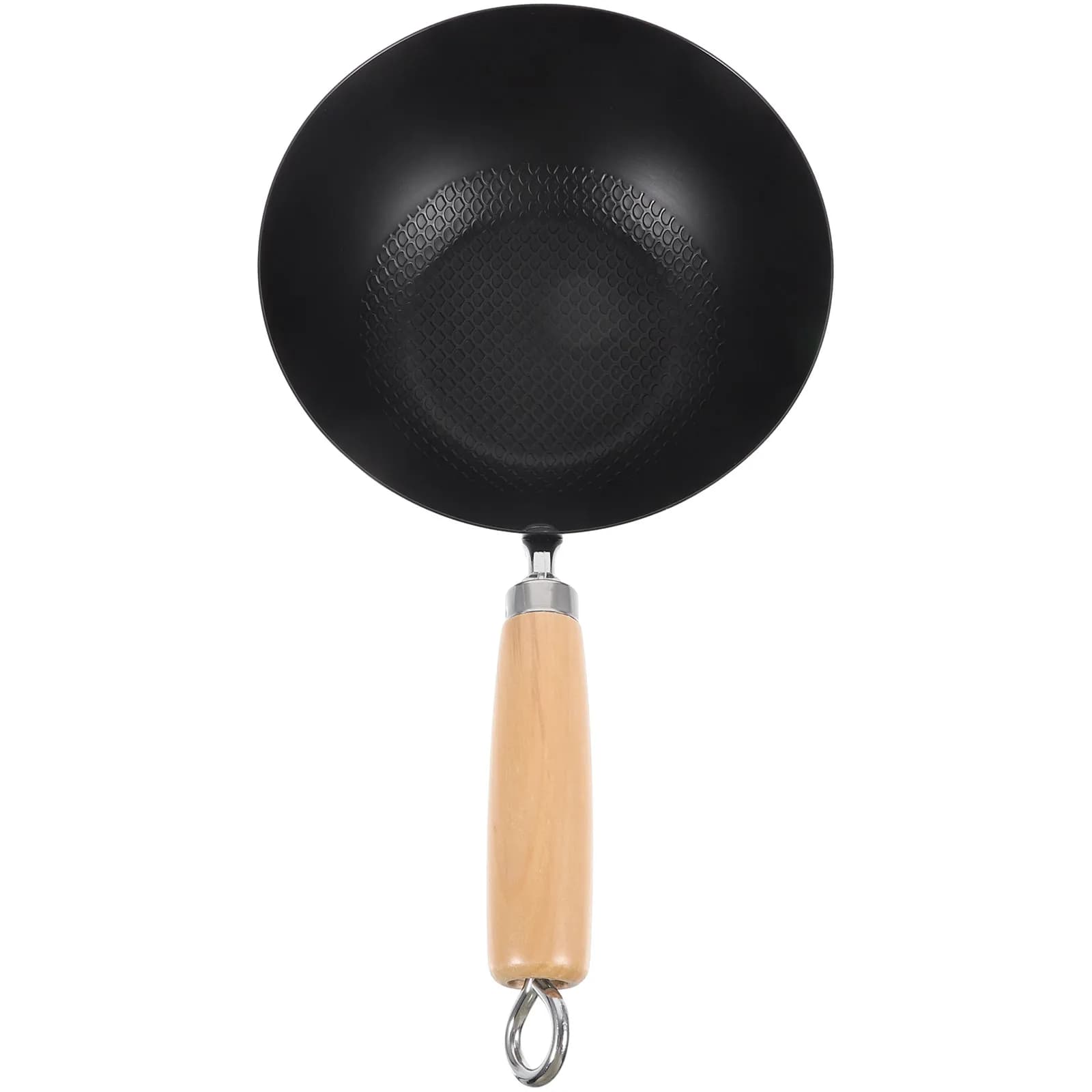 Piccola Padella Wok in Ferro Battuto Antiaderente con Fondo Rotondo, per Cucina e Fornelli a Gas, Utensile da Cucina Tradizionale