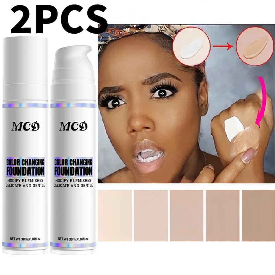 2pcs Magic Color Changing Foundation Liquid Soft Matte Long Lasting Hydrating Makeup Base White Cream for All Different Skin Tone Face Cosmetic for Women Gifts