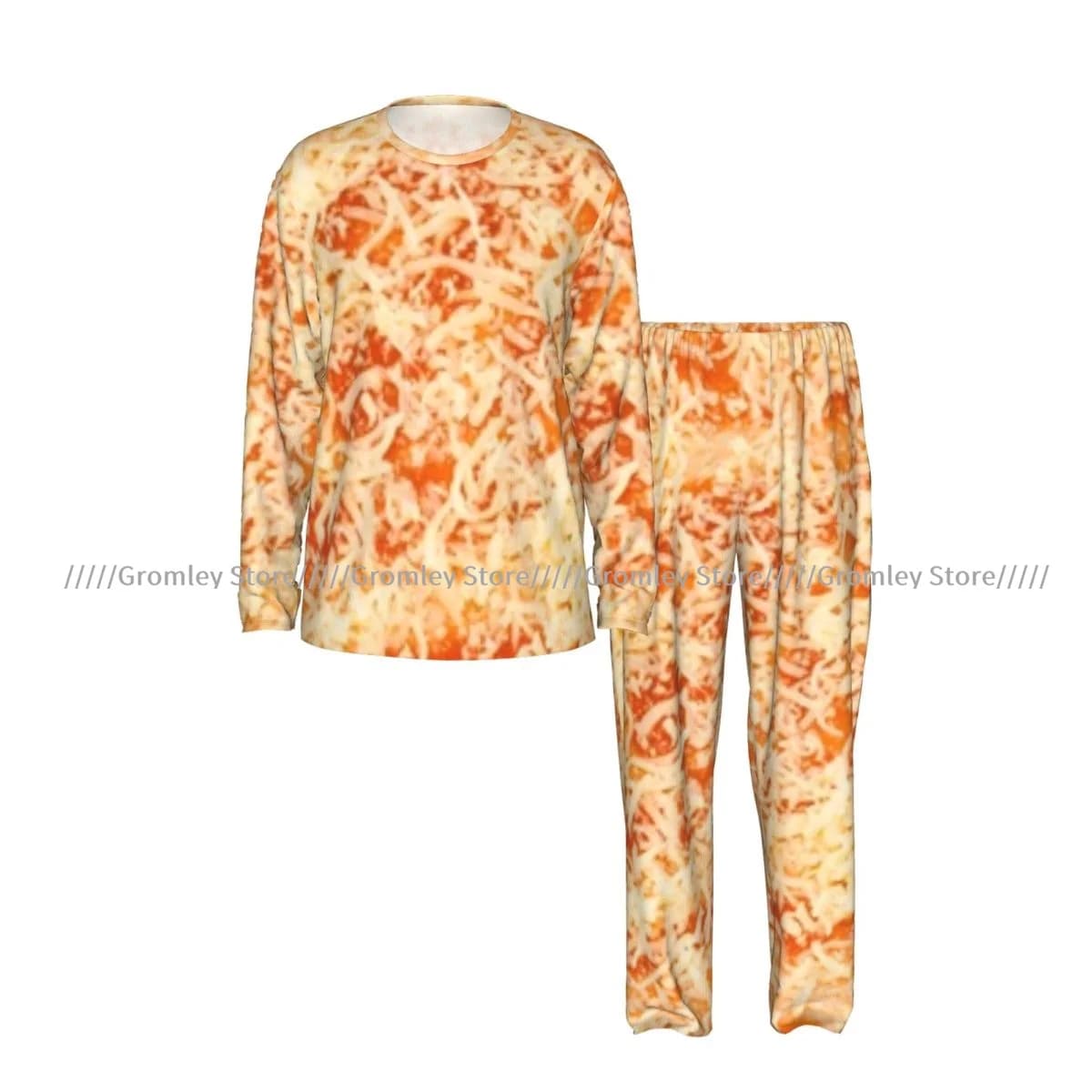 Pizza Cheese Men's Pajama Set Long Sleeve T-Shirt and Long Pants Sleepwear Male Nightwear Home Suit