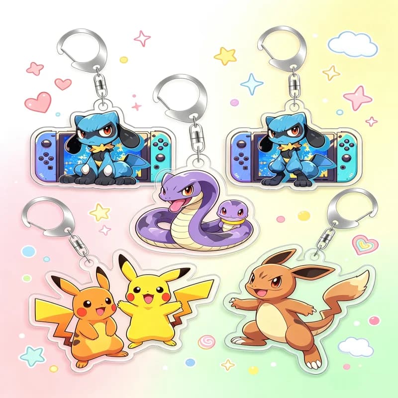 Keychain For Pokemon Riolu Ekans + Arbok Acrylic HomemadeCartoon Anime Backpack Pendant Decoration Collection Fans Gift 5cm