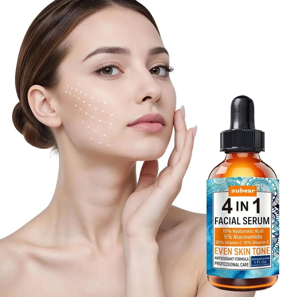 SUBEAR Siero Viso 4 in 1 con Acido Ialuronico, Niacinamide, Vitamina C e Vitamina E, Idratazione Profonda, Rassodante, Anti-rughe