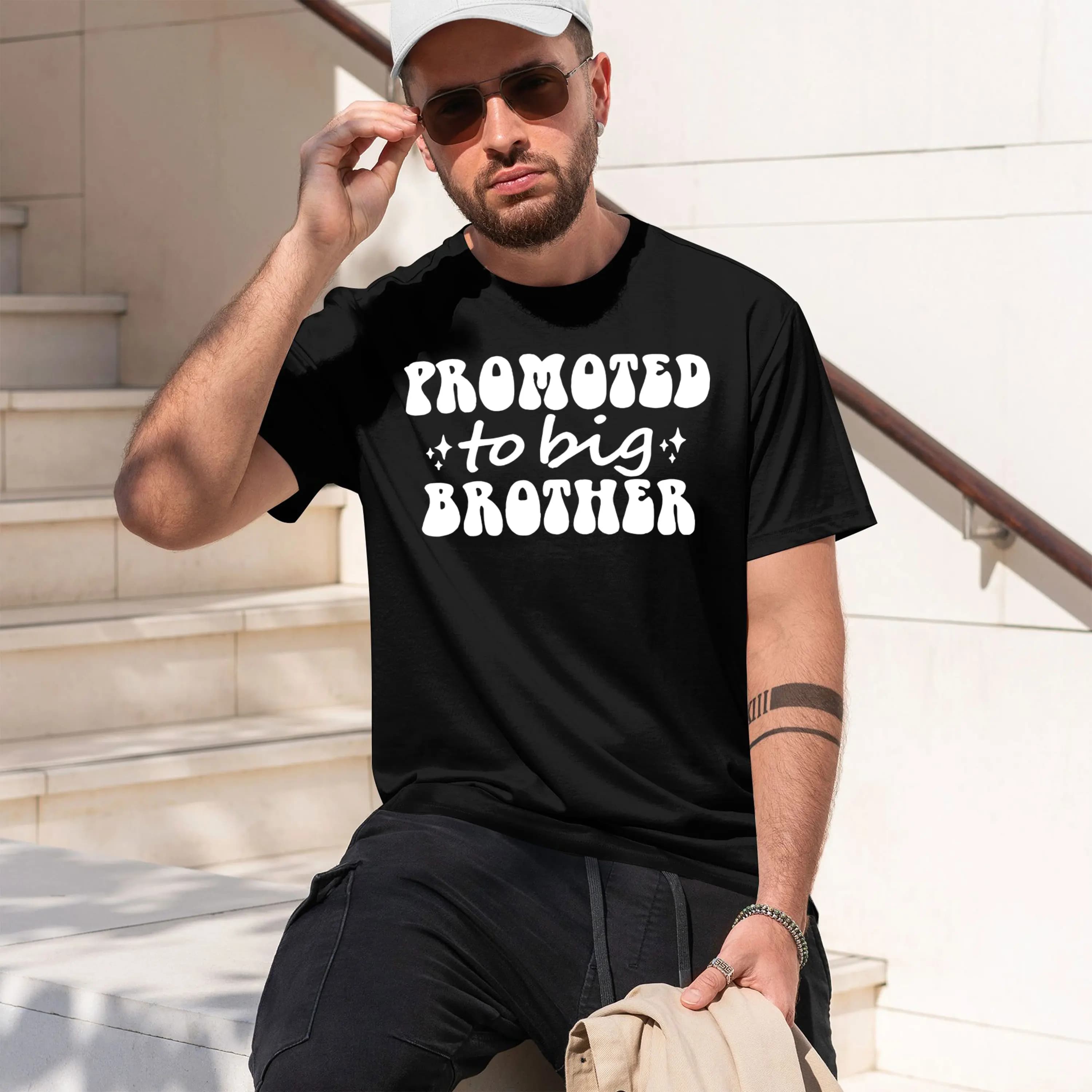 Men's short sleeve t-shirt, model 2026, with print “Promoted to Big Brother”, ideal for street fashion, hiking and cycling