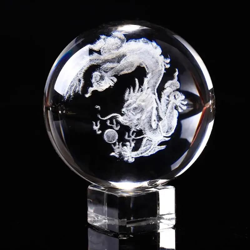 Set of 1 Dragon Crystal Ball 6/8CM with 3D Laser Engraving, Quartz Glass Ball, Home Decoration, Ground Globe, Snow Globe, Gift