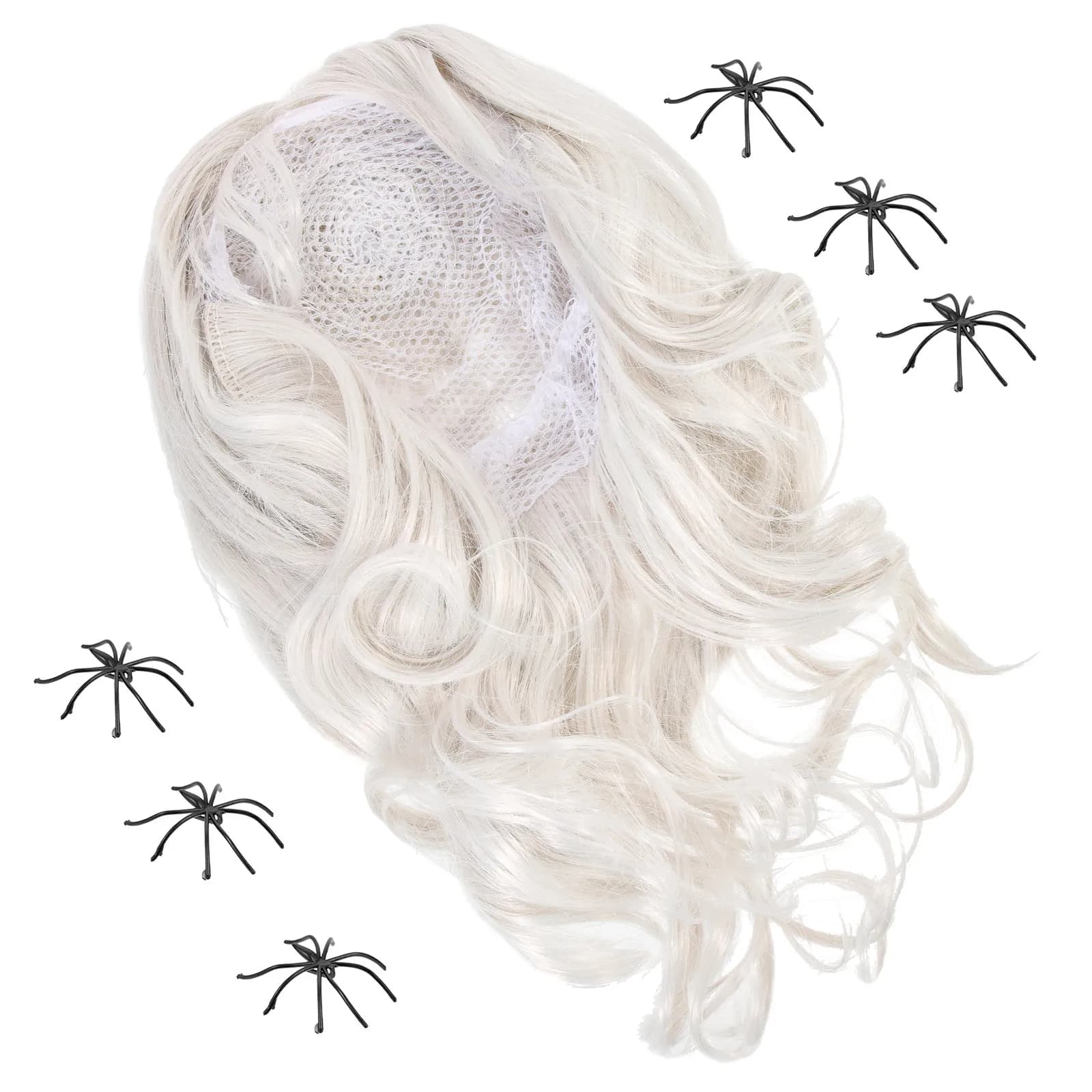 Set Costume da Ragno con Ragnatela Sintetica Ondulata di Media Lunghezza per Halloween e Feste in Maschera, Accessorio Fai-da-Te per Uomo e Donna