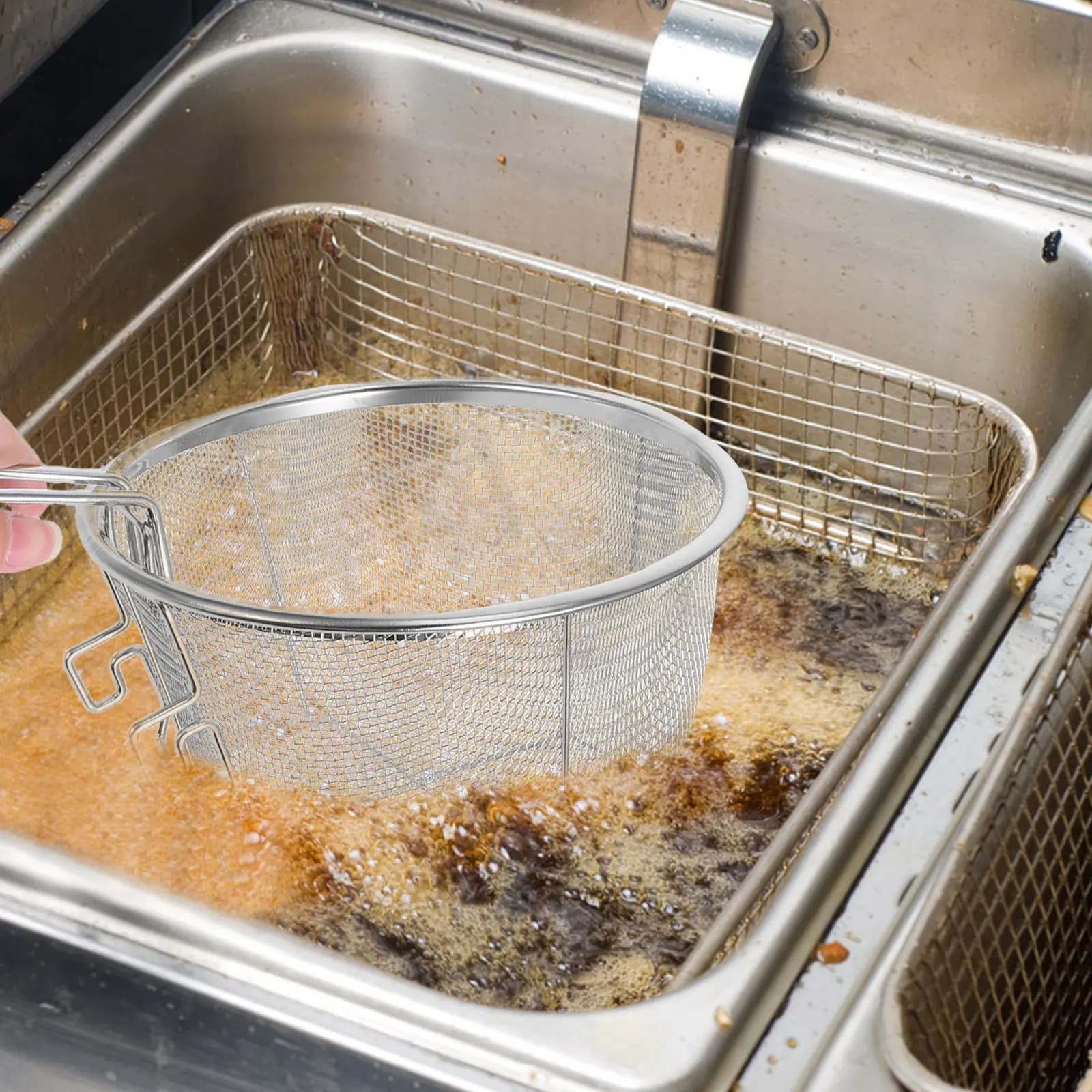 Stainless Steel Net Folding Basket for Frying, Rolling Basket for Deep Frying Machine, for Fries Fried and Chicken Cows