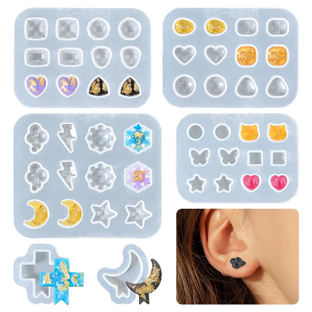 S0194 Silikonform Epoxidharz Mini Gemma Ear Stud Stampi per colata in resina UV Silicone Fai da te Resina Anello Ciondolo Creazione di gioielli Stampi