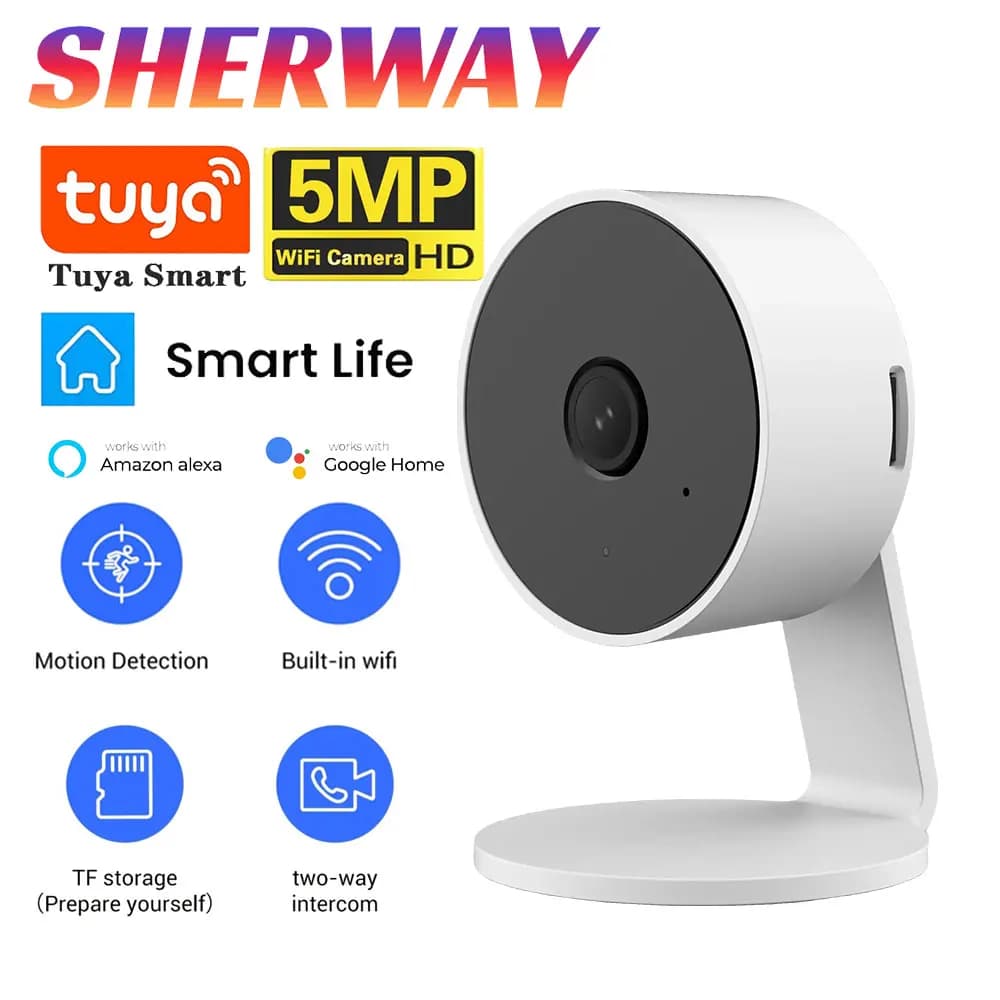Tuya Smart 5MP Wifi Telecamera di sicurezza domestica intelligente 2K HD Visione notturna a infrarossi per interni con monitoraggio del movimento AI per monitor per neonati e animali domestici