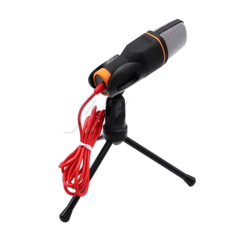 Microfono a condensatore stereo cablato audio da 3,5 mm con clip di supporto per PC, chat, canto, karaoke, laptop