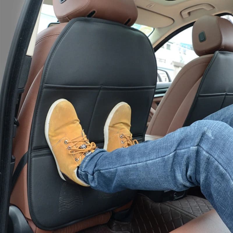 Tappetini anti-calcio per auto in pelle PU da 2 pezzi, copertura protettiva per sedile posteriore per auto per bambini, cuscino anti-sporco per sedile posteriore per auto con borse portaoggetti