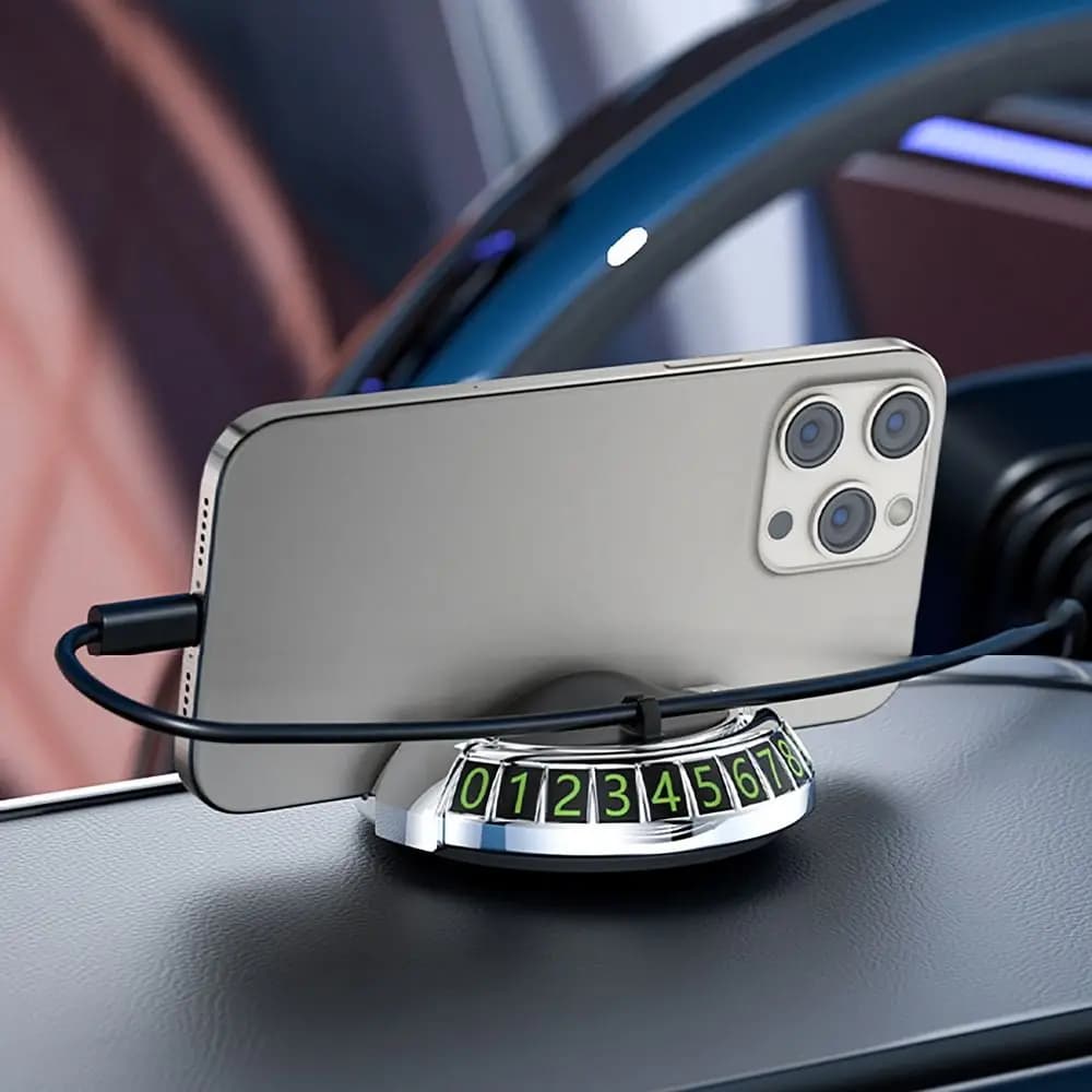 Supporto universale per telefono da auto da cruscotto 2 in 1 360 ° Supporto di navigazione per targa di parcheggio temporaneo multifunzionale con rotazione
