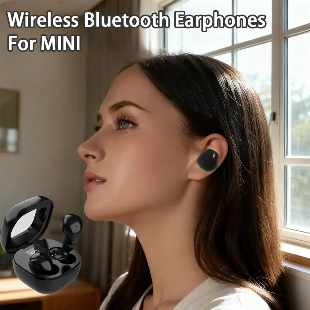 Ultra Mini Wireless Bluetooth Headphones Compact Headphones Sleepers with LED Display Rechargeable Sports Case G S1H9