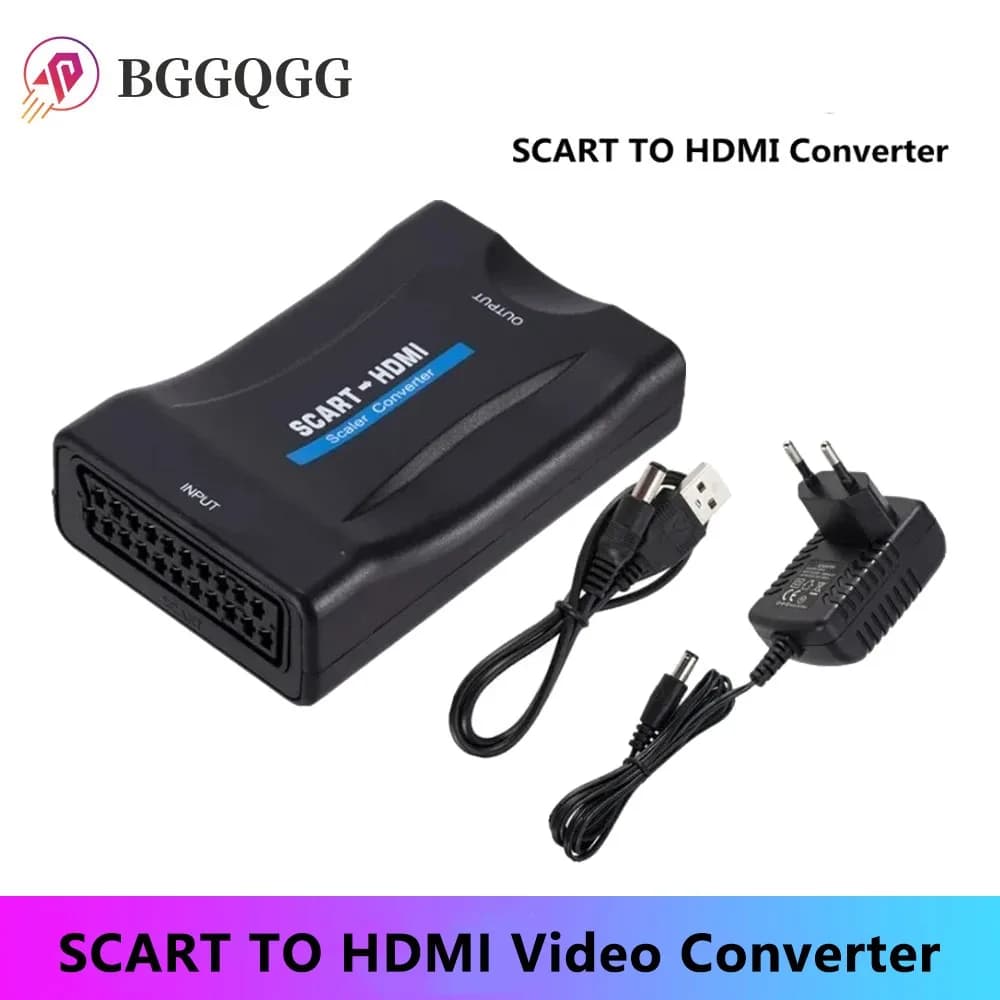 BGGQGG Adattatore convertitore audio video di lusso compatibile da SCART a HDMI 1080P per TV HD DVD per Sky Box STB Plug and Play Cavo CC