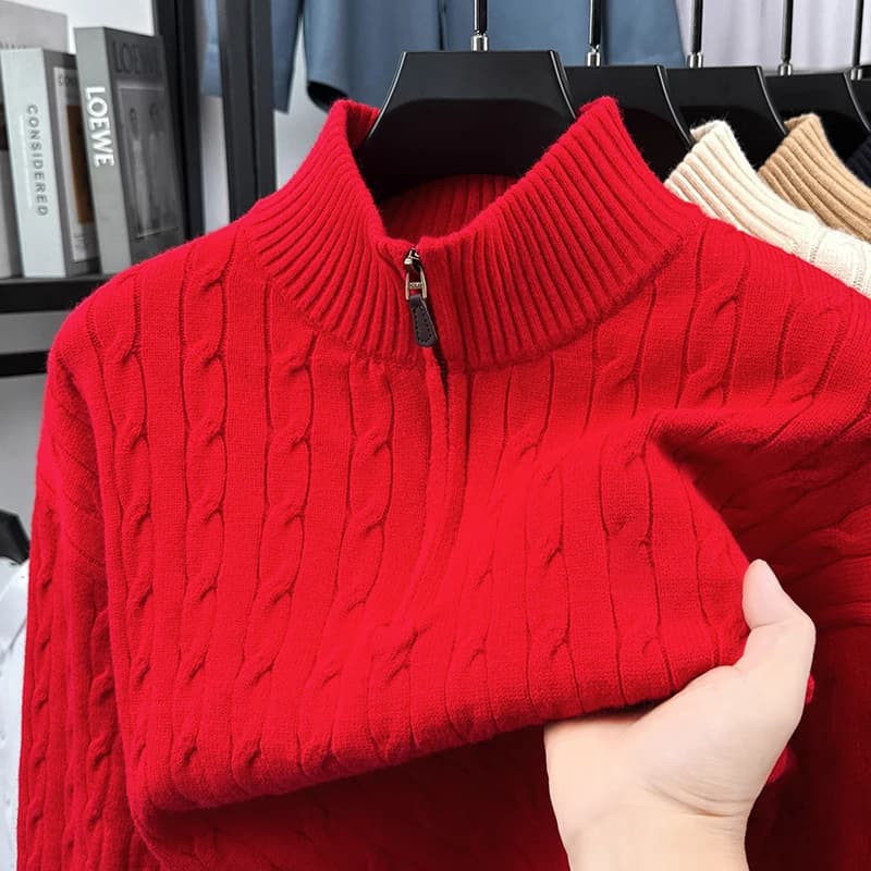 Maglione di lana da uomo, nuovo stile invernale, camicia lavorata a maglia ispessita con mezza cerniera, maglione con colletto alla coreana per uomo