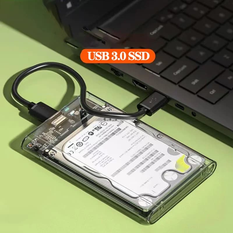 Custodia per disco rigido da 2,5", materiale ABS, custodia esterna trasparente senza attrezzi per HDD e SSD SATA da 7 mm/9,5 mm