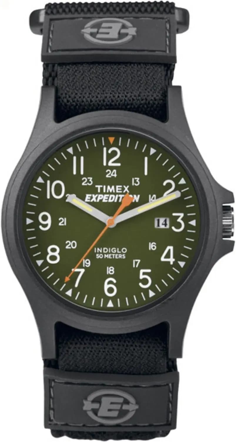 Orologio da uomo Expedition Acadia verde nero con cinturino in velcro a chiusura rapida