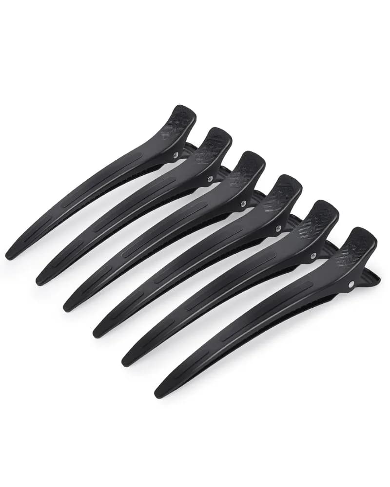 Confezione da 6 fermagli per capelli a becco d'anatra allungati – 4,8 pollici, senza pieghe con fascia in silicone, antiscivolo per capelli spessi/lunghi (Nero)