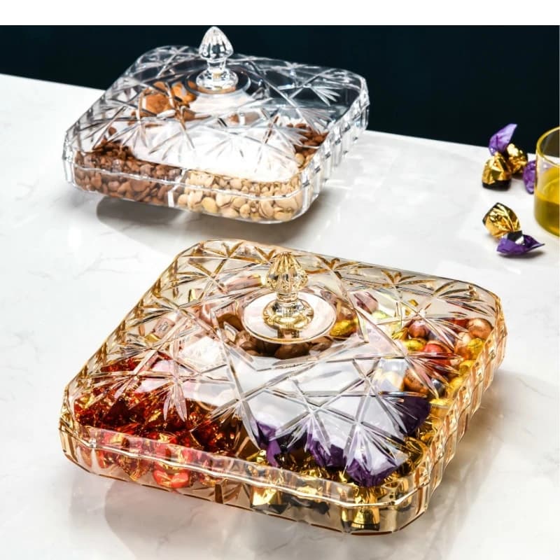 European Style Candy Box with Cover Home Living Room Transparent Plastic Dried Fruit Snack Nut Storage Organizer