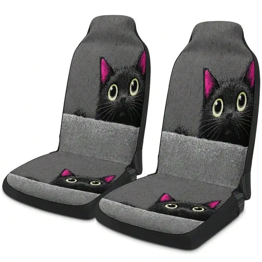 Peeking Black Cat Car Seat Covers Set Universal Auto Interior Decor For Cars SUVs Trucks
