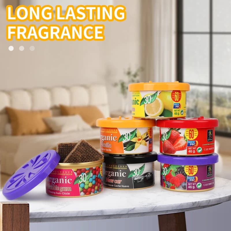 Deodorant for car, wooden block of essential oils in box with black cap, long-lasting fragrance, odor odor odors, decoration.