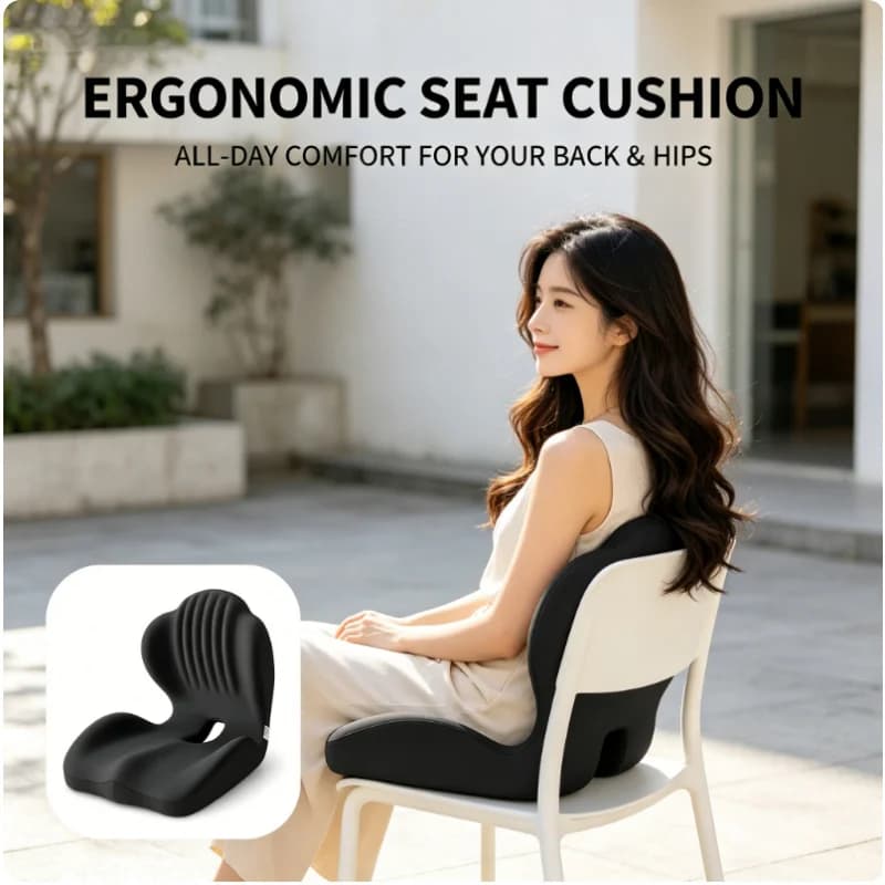Cuscino Ergonomico in Memory Foam 100% con Supporto Lombare per Alleviare il Dolore, per Sedia da Ufficio e Auto, Traspirante