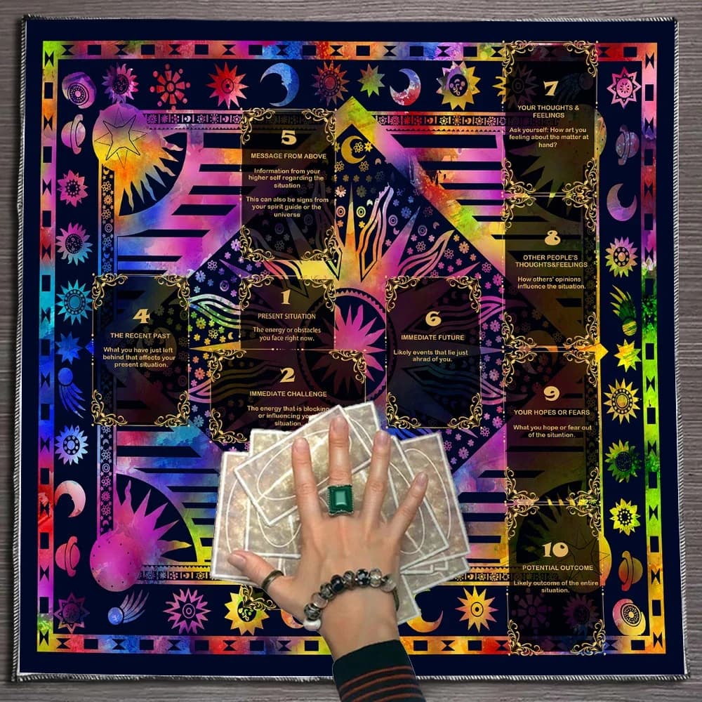Tovaglia per carte dei tarocchi con croce celtica del sole Fiori Panno per altare Pendolo pagano Stregoneria Tappetino per carte di astrologia per la decorazione della casa