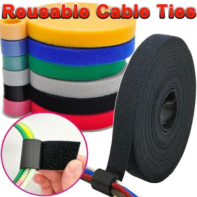 5Meter Reusable Fastening Tape Cable Ties Wrap Double Sided Hook-and-Loop Cable Straps Management Tape Home Office Organizer