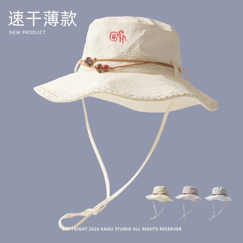 Nuovo Cappello Estivo Piccolo e Fresco con Design a Perline, Unisex, Sottile, Parasole, da Viaggio, Antivento, con Laccetti