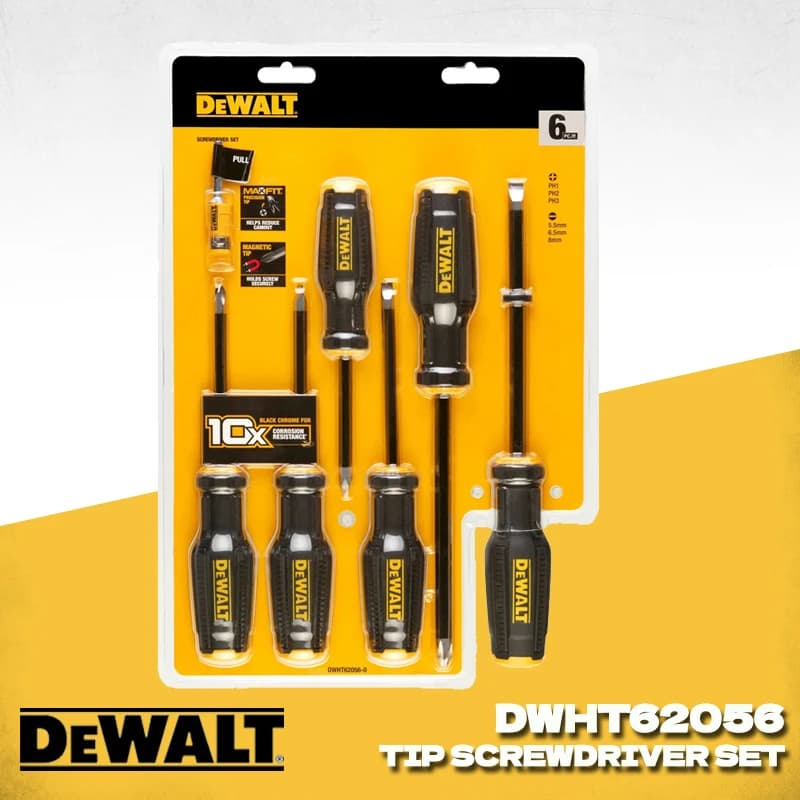 DEWALT DWHT62056-0 Set di cacciaviti con punta 6 pezzi Punta Manico antiscivolo Pratico set di utensili manuali DWHT62056
