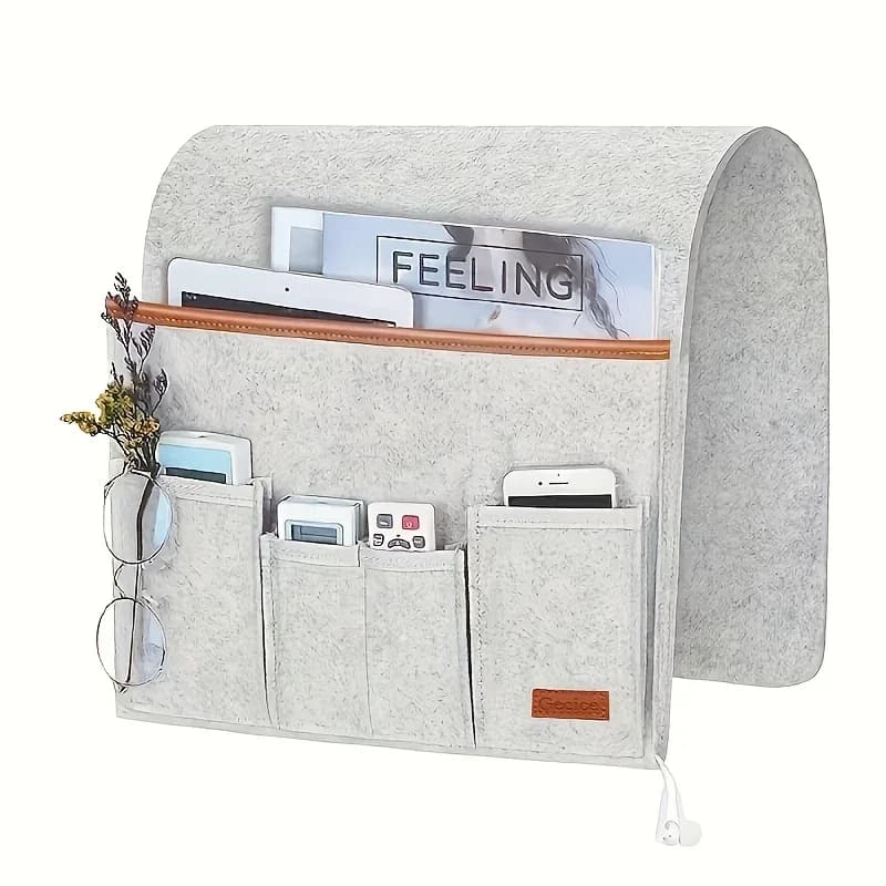 Robusto organizer da appendere in feltro per comodini e dormitori - Custodia multitasche per libri essenziali con telecomando
