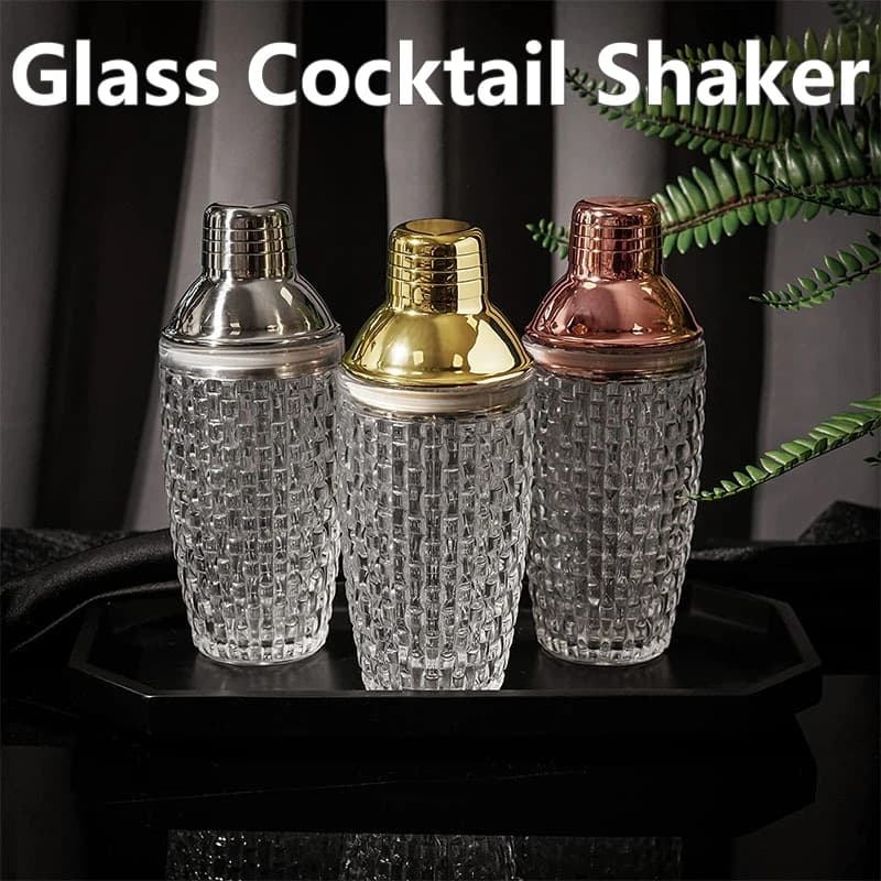 Kit shaker per cocktail in vetro Shaker per cocktail in cristallo, shaker per martini da 17 once con coperchio e filtro in acciaio metallizzato a tenuta stagna per la casa