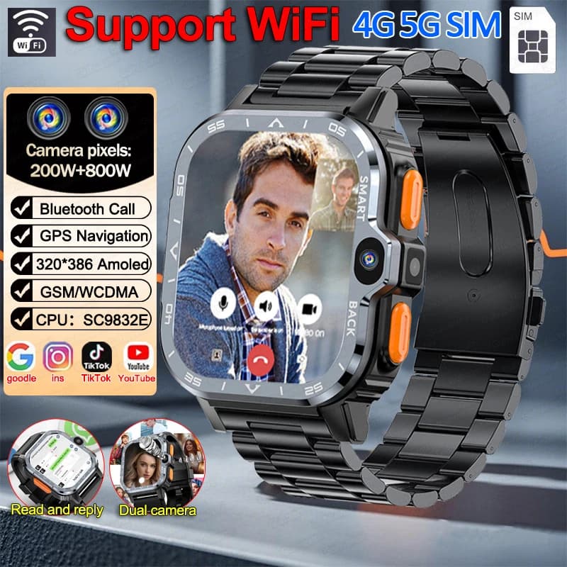 New smart network watch 4G support SIM card Google GPS NFC HD double camera Android Smartwatch WIFI fast access Internet wireless